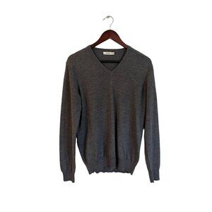 J Lindeberg Merino Wool V Neck Sweater Gray Medium Men's Long Sleeves Pullover